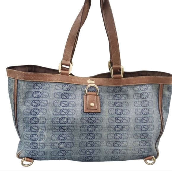Gucci RARE Denim Abbey Blue and Brown Tote Bag - Picture 5 of 17